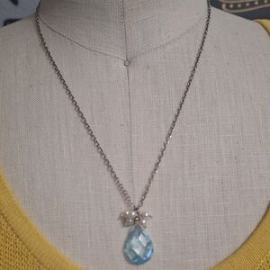 Elegant Sterling Silver Blue Quartz Freshwater Pearl Necklace